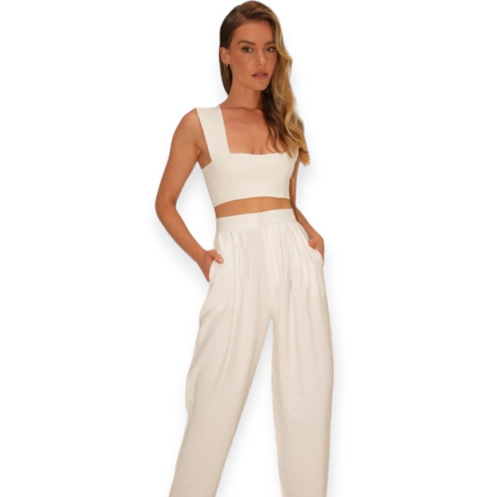 White Wide Leg NONchalant Pants XS | High-Waist Summer Vacation Trousers - Picture 3 of 14